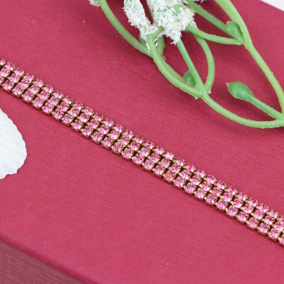 "Rose Gold Bracelet with Pink Crystal Rows, XPBL1012 - Picture 12 of 12